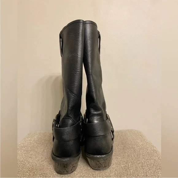 $495 Frye Harness Black Biker Square Toe Metallic Glitter Cowboy Boots - Picture 16 of 16